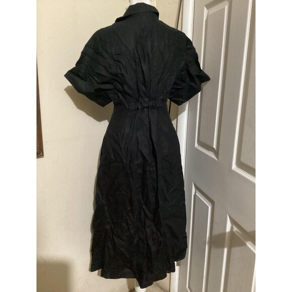 Madewell Dress Womens PXXS Black Linen Button Front Midi Collared Pockets NWT - Picture 2 of 8